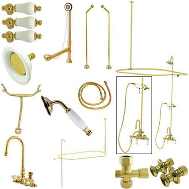 Kingston Brass Vintage High Rise Gooseneck Clawfoot Tub and Shower with Porcelain Lever Handles, Polished Brass Clawfoot Tub Set Kingston Brass